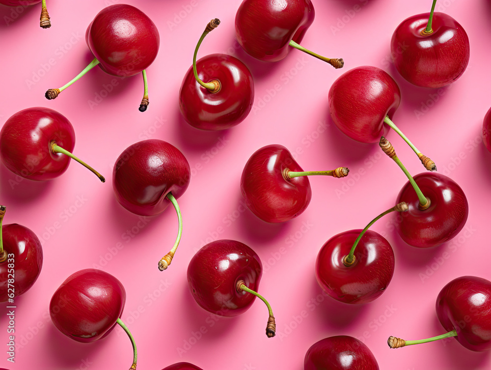 cherries, pink background cherries, pink background