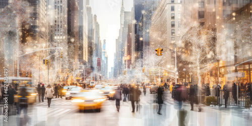 White modern blurred Christmas NY city street. Generative AI