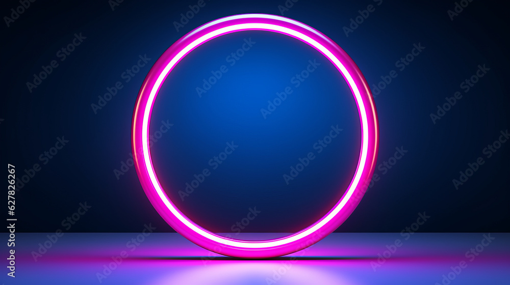 A neon light ring shining brightly against a dark backdrop