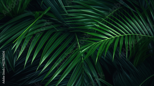 beautiful palm leaves in a wild tropical palm garden, dark green palm leaf texture concept full framed © bornmedia