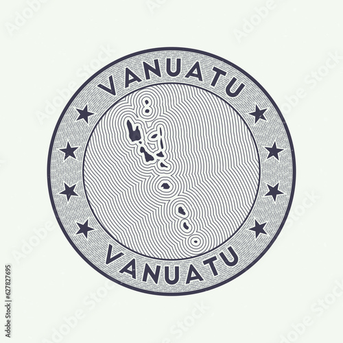 Vanuatu round badge vector. Country round stamp with shape of Vanuatu, isolines and circular country name. Amazing emblem. Authentic vector illustration.