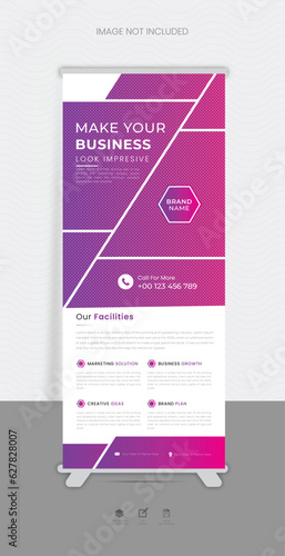 Latest Modern creative corporate business standee x rollup pullup signage retractable banner with multiple trendy gradient colors design vector template