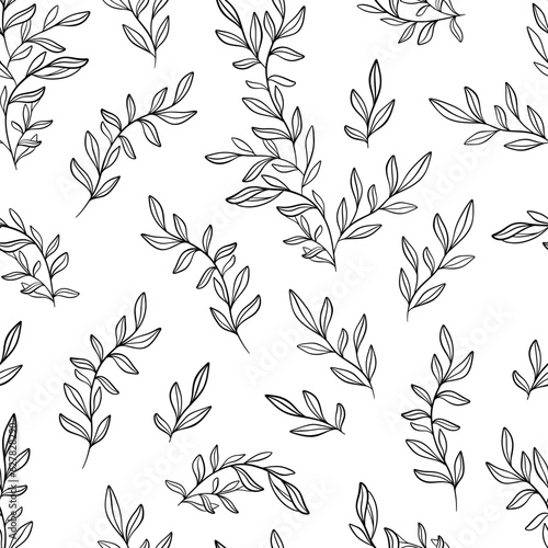 Abstract outlined branches seamless pattern.  Vector foliage silhouettes. Botanical seamless background