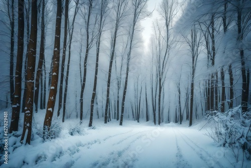 Beautiful white winter forest covered in snow.