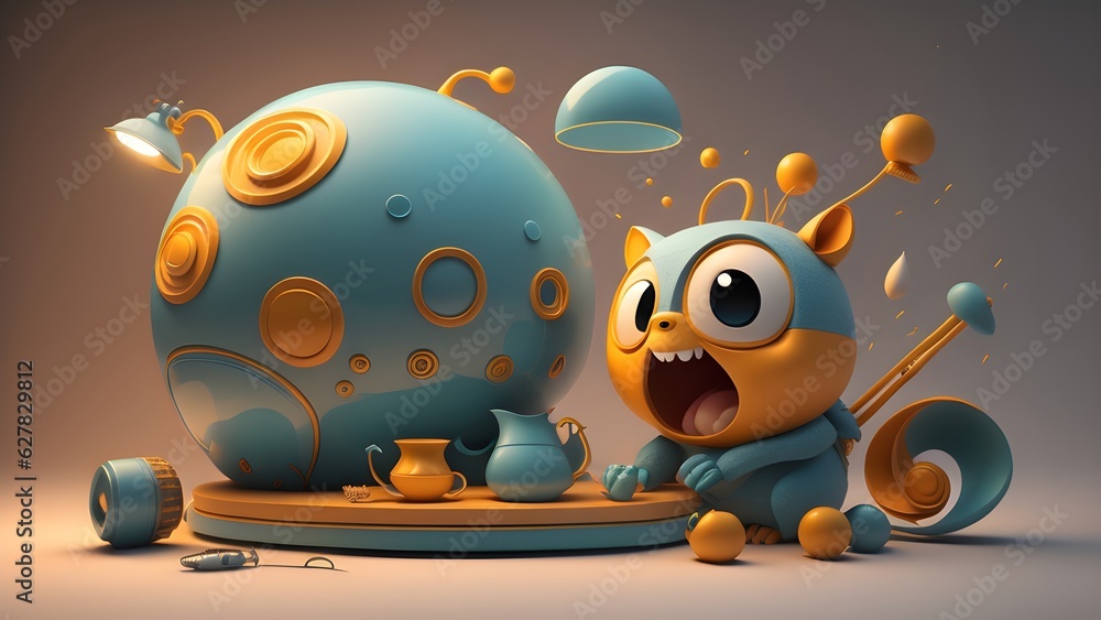 Fototapeta premium 3D abstract cute character in a fantasy setting