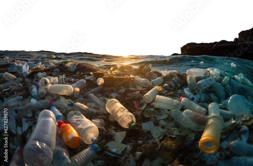 floating trash in the sea. isolated transparent PNG.