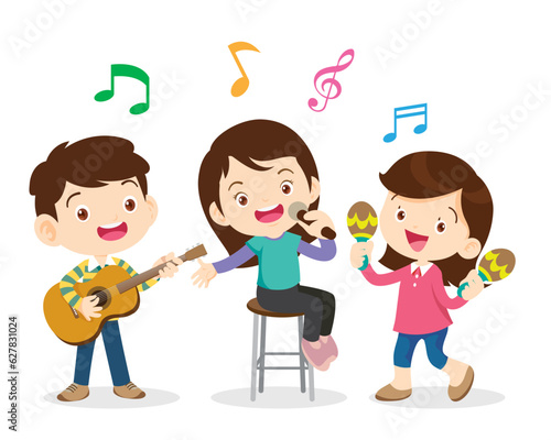 Music kids.Play music concept of music school