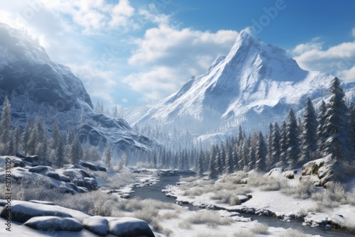 Snowy American Mountain Landscape  Generative AI