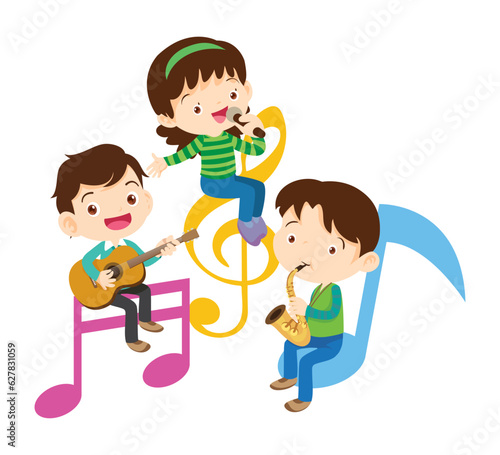 Music kids.Play music concept of music school