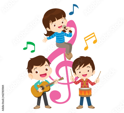 Music kids.Play music concept of music school