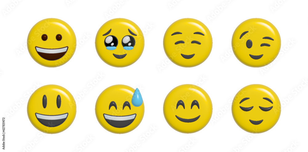 3D rendering set of emoji isolated on white 3D rendering set of emoji isolated on white