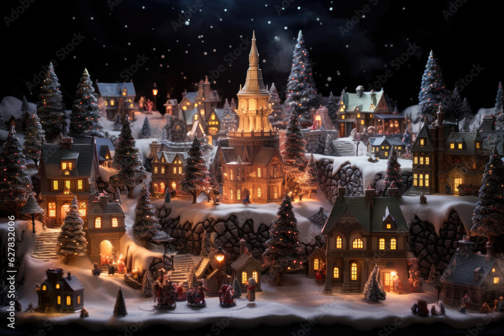 Fantasy Glowing Christmas Village. Generative AI