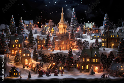 Fantasy Glowing Christmas Village. Generative AI