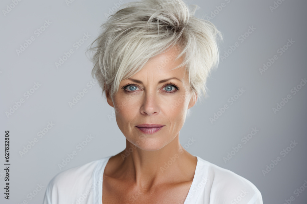 Beautiful mid aged mature woman portrait isolated on white. Mature old lady close up. Healthy face skin care beauty, middle age skincare cosmetics, cosmetology concept. Beautiful mid aged mature woman portrait isolated on white. Mature old lady close up. Healthy face skin care beauty, middle age skincare cosmetics, cosmetology concept.