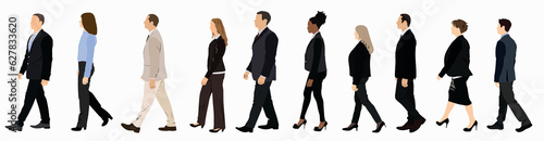 Illustration of side of business people standing in row.