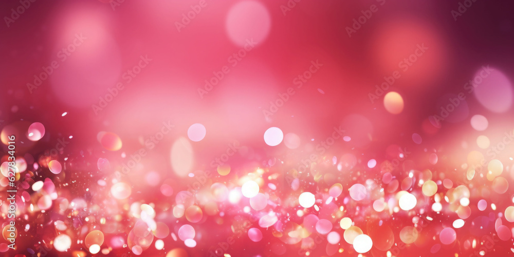 Bokeh background in pink in the style of confetti like dots. Glitter and diamond dust. AI generated