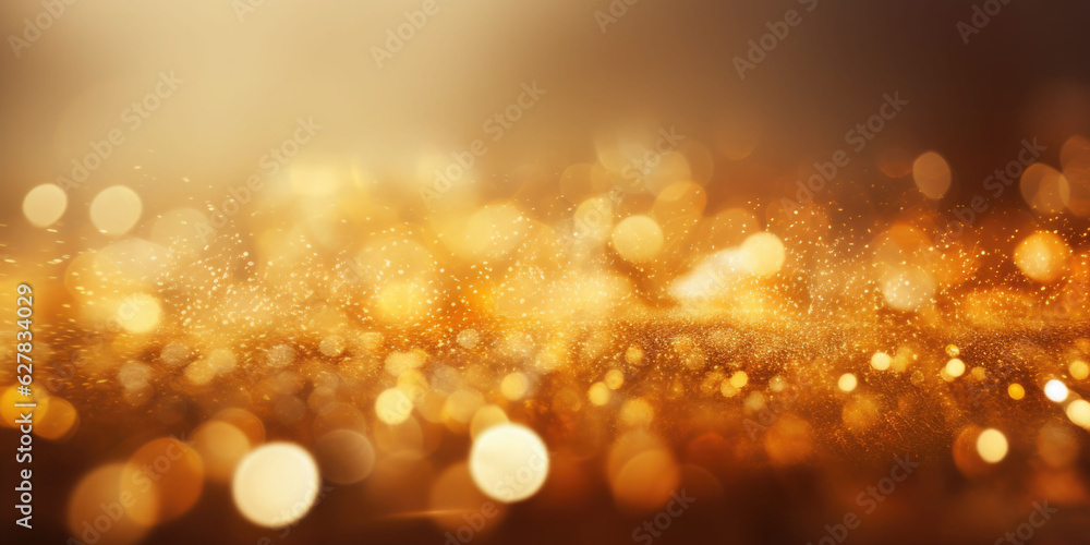 Bokeh background in golden in the style of confetti like dots. Glitter and diamond dust. AI generated Bokeh background in golden in the style of confetti like dots. Glitter and diamond dust. AI generated