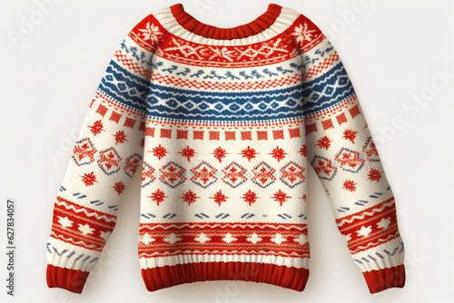 Warm christmas ugly sweater on white background. AI generated © barmaleeva