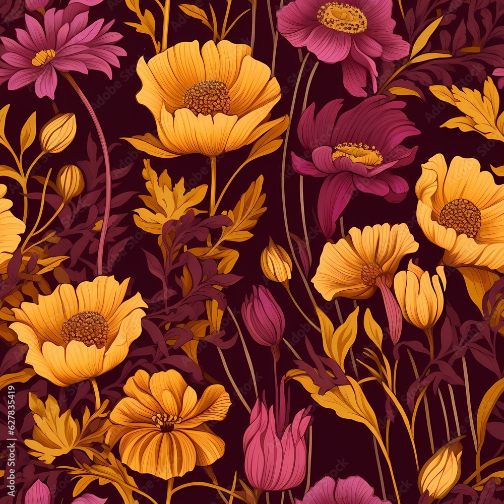 a yellow fabric with flowers
