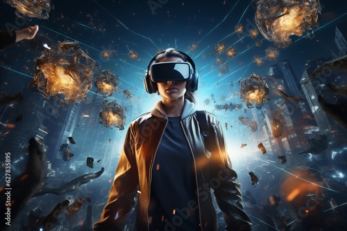 Concept of virtual reality technology applied to the entertainment industry, Generative AI