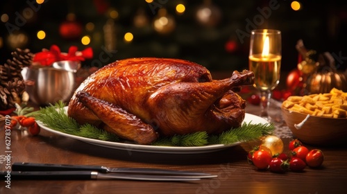 Traditional grilled duck on a festive table 
