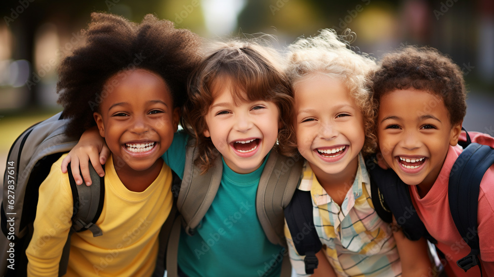Obraz premium Smiling Teens of Different Ethnicities, generative ai