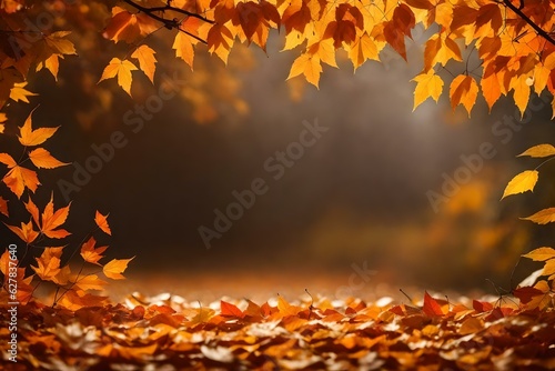 An autumnal fall background of blurred foliage.