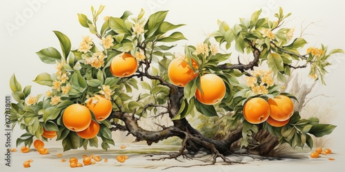 watercolor beautiful compelling orange tree 