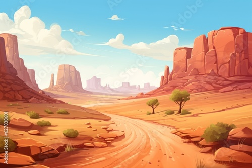 Winding desert road through red mountains  Generative AI