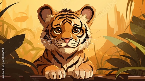 international tiger day baby  tiger face painting of tiger  realistic forest background 