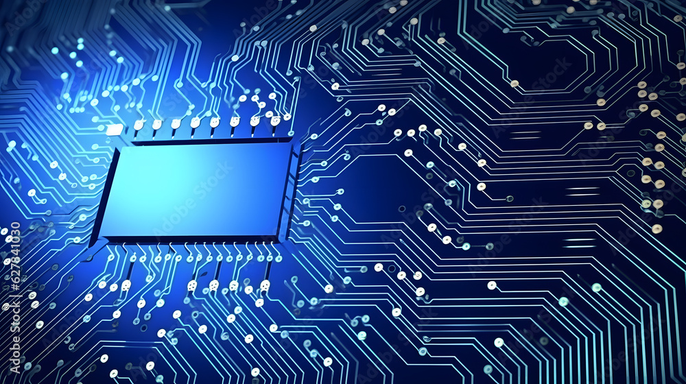 Animation of electronic circuit board patterns and abstract patterns on blue background