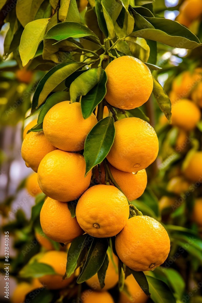 illustration, delicious fruits, ripe oranges in the garden,ai generative.