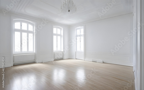 Indoor interior empty white room with shining bright sunlight from the window. Blank room for background © Supriyanto