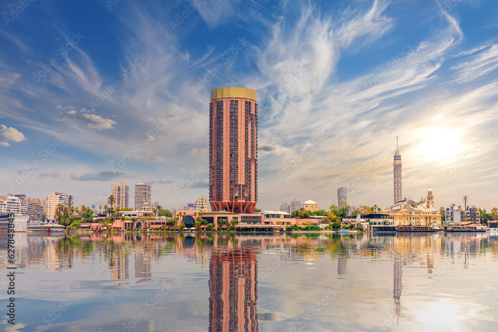 Gezira Island in the Nile, luxury towers of central Cairo, Egypt
