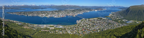 Panoramic view of Tromso from Fjellheisen upper station in Troms og Finnmark county, Norway, Europe 