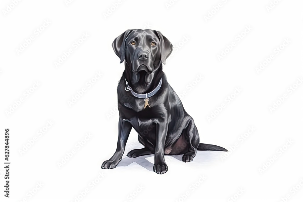 Black Labrador, sitting with attentiveness and happy, eyes focused on camera. Black Labrador, sitting with attentiveness and happy, eyes focused on camera.