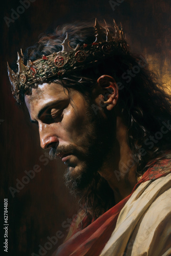 Saviour Jesus Christ Praying, Profile Portrait Painting