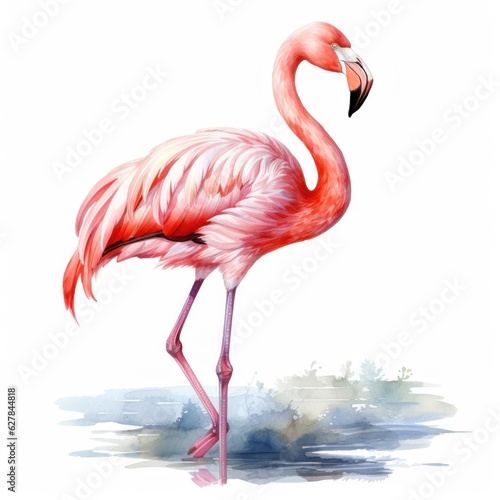 Watercolor pink flamingo isolated