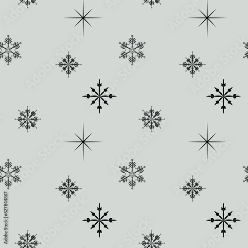 Black snowflakes on lidht gray background seamless vector pattern packaging cards party invitations and textile desig wrapping paper napkin Winter New year Christmas design Simple ornament tablecloth