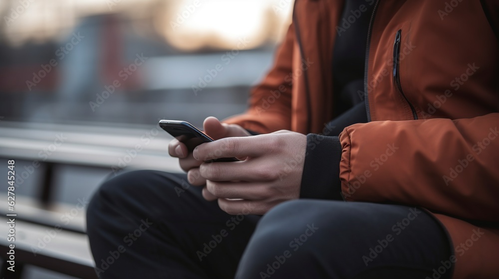illustration, of male hands with smart phones outdoors, ai generative illustration, of male hands with smart phones outdoors, ai generative