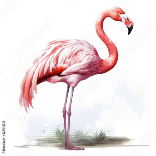 Watercolor pink flamingo isolated