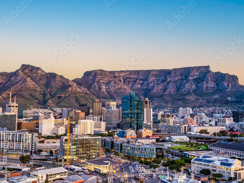 Cape Town city CBD and table mountain in the background during sunset, South Africa
