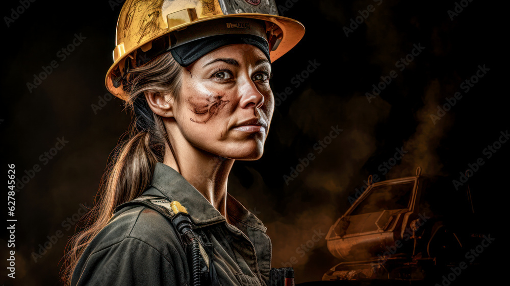 Young Confident Successful Woman in a Tough Male Profession Generative AI Digital Art illustration Wallpaper Journal KI Young Confident Successful Woman in a Tough Male Profession Generative AI Digital Art illustration Wallpaper Journal KI