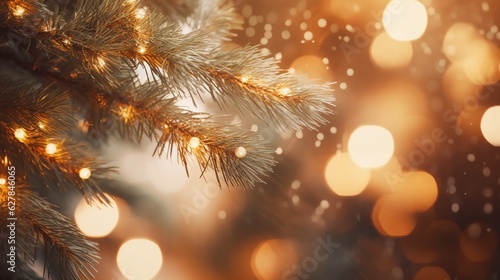 christmas tree with lights golden background © JW Studio