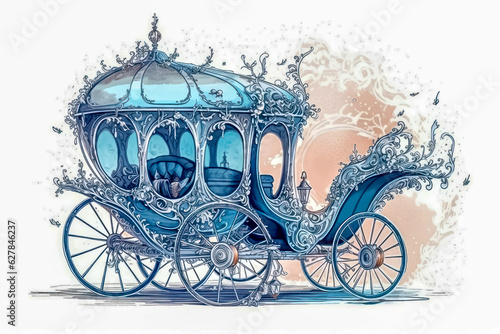 Drawing of a Carriage from a fantasy tale. Generative AI.