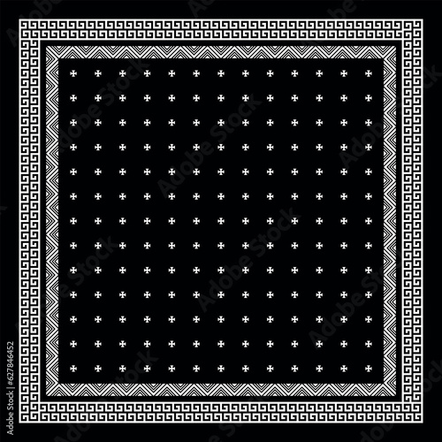 Simple Black Bandana decorated with white geometric ornament that can be applied to fabrics of various colors (ID: 627846452)
