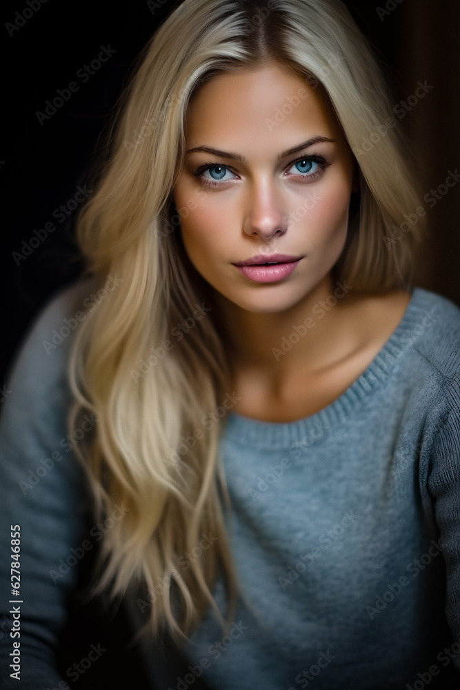Radiant Beauty: Captivating Portrait of a Blonde Fashion Model - generative AI Radiant Beauty: Captivating Portrait of a Blonde Fashion Model - generative AI