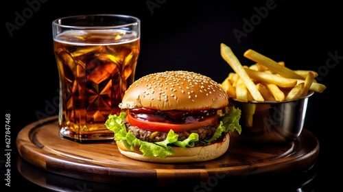 illustration, delicious burger, fast food and drink, ai generative