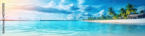 illustration, blurred tropical beach landscape,website header, ai generative