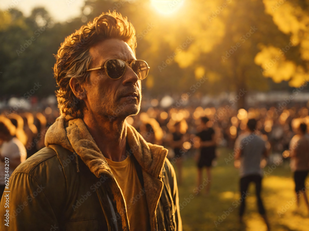 a man in a park at a party with many people a man in a park at a party with many people